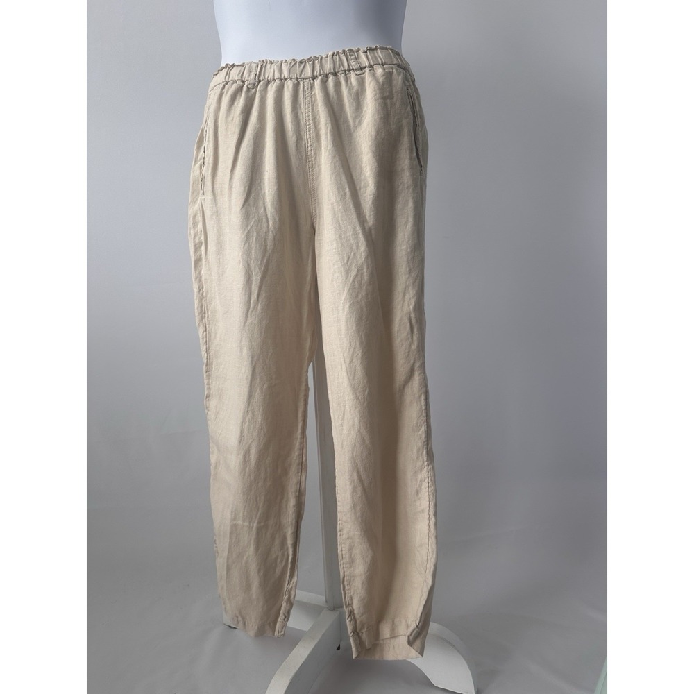 Women's Sz: L C&C California 100% Linen Beige Casual Ankle Pants (b62) Boho